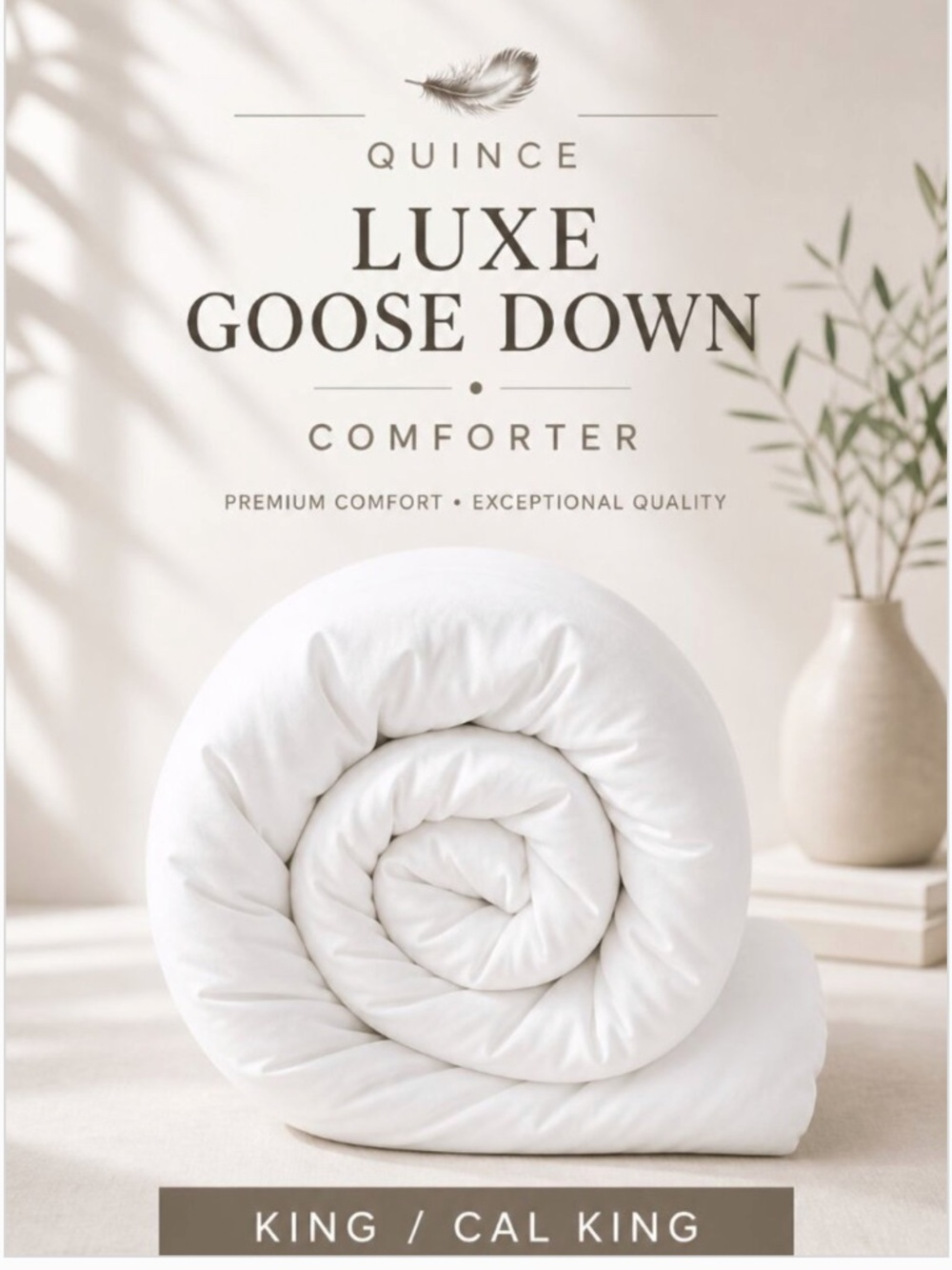 New QUINCE Luxe Goose Down Duvet insert/Comforter, King/Cal King. All season